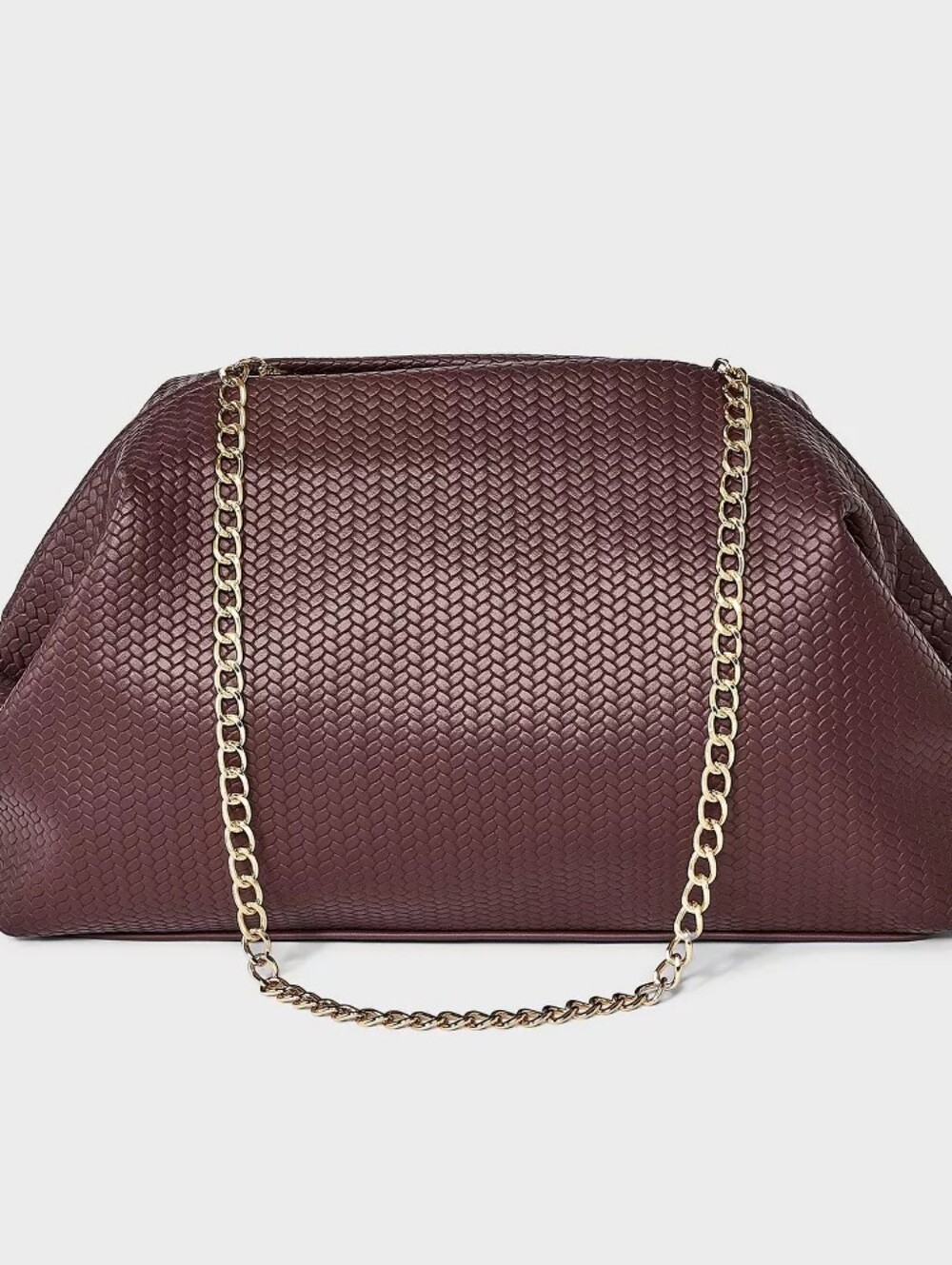 Woven Leather-Effect Chain Shoulder/ Clutch Bag